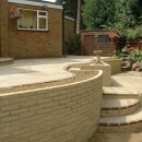 textured brick wall and steps